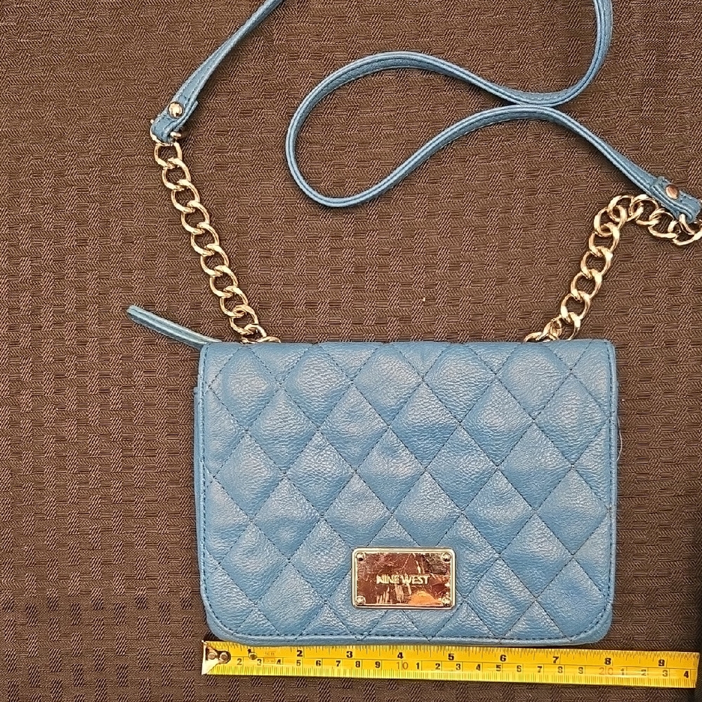 Nine West Blue Quilted Crossbody Bag with Elegant Chain Strap